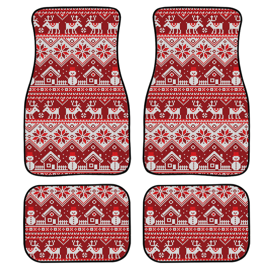 Merry Christmas Knitted Pattern Print Front And Back Car Floor Mats, Front Car Mat