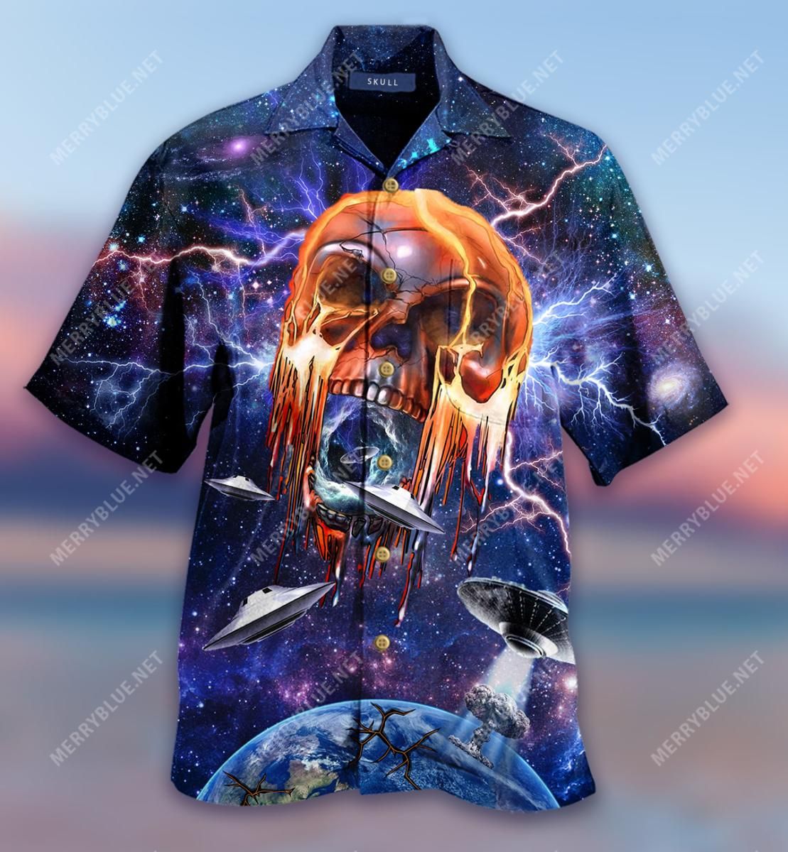 Alien Skull Space Are Invading Earth Aloha Hawaiian Shirt Colorful Short Sleeve Summer Beach Casual Shirt For Men And Women