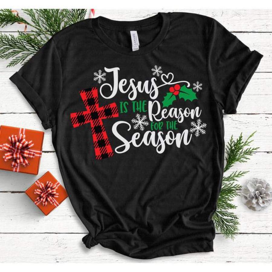 Jesus is the Reason for the Season shirt, faith cross, Christmas shirts for women, Christmas buffalo plaid, Merry Christmas t shirt, Buffalo plaid Christmas shirt, Holiday gifts, christmas gift ideas 2020, unisex shirt, plus size shirt