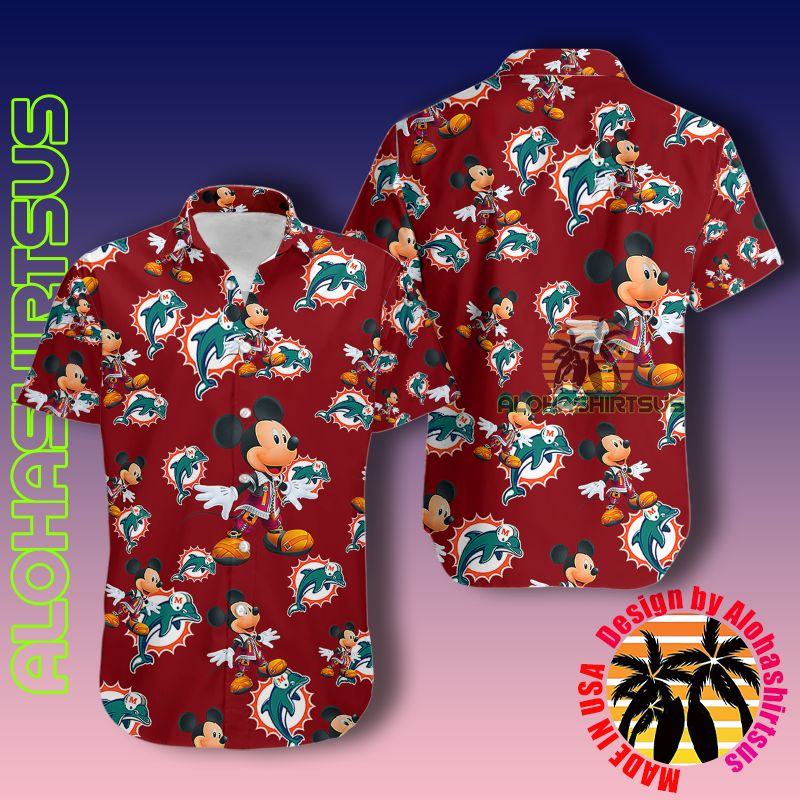 Mickey Mouse Character Miami Dolphins Nfl Maroon Authentic Hawaiian Shirts