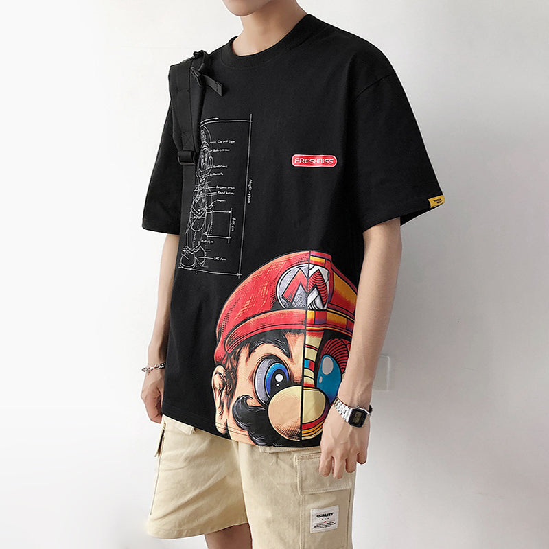 Super Mario T Shirt Half Sleeve Round Neck Punk Summer Cool Tops Tee For Adults