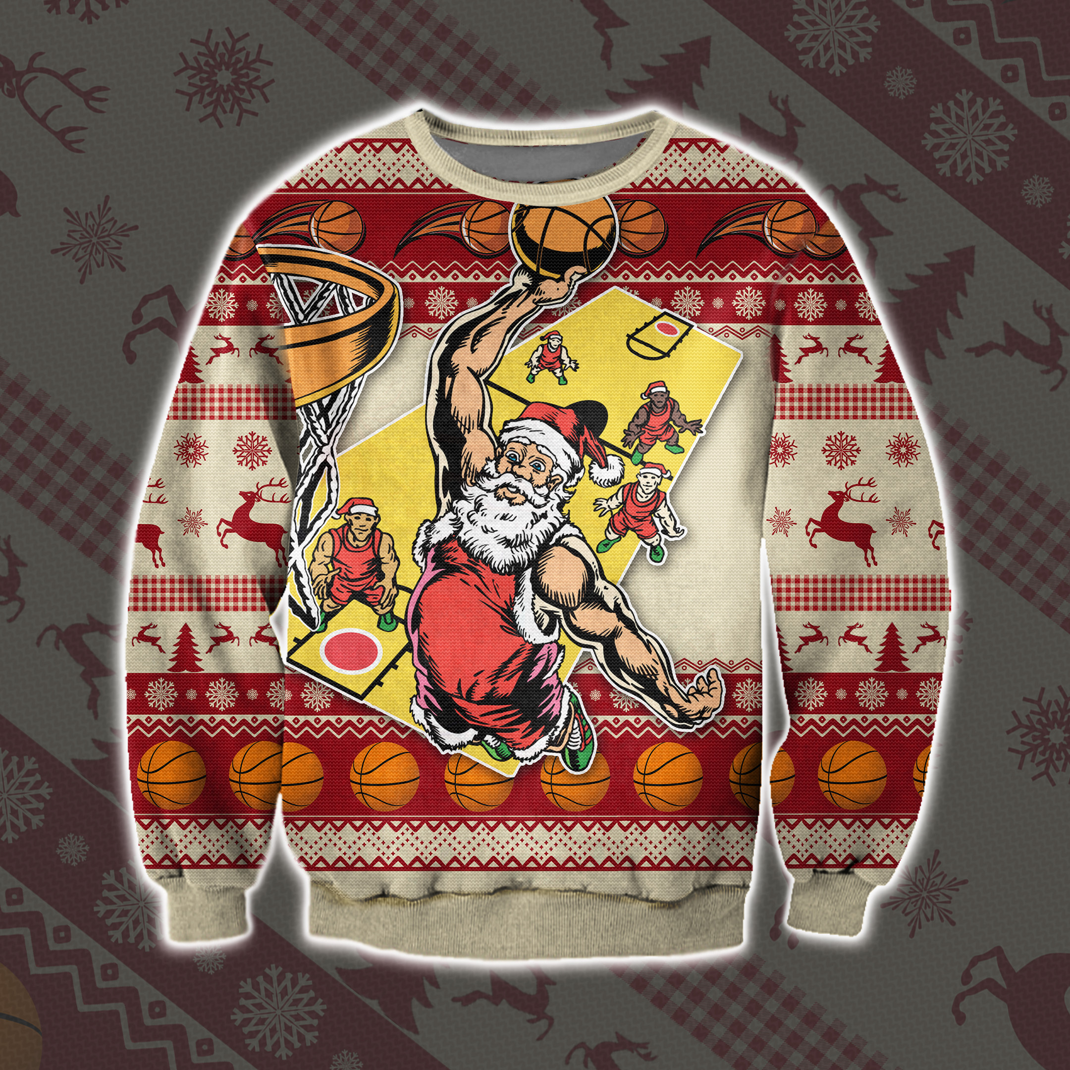 Santa Claus Playing Basketball Ugly Christmas Sweater