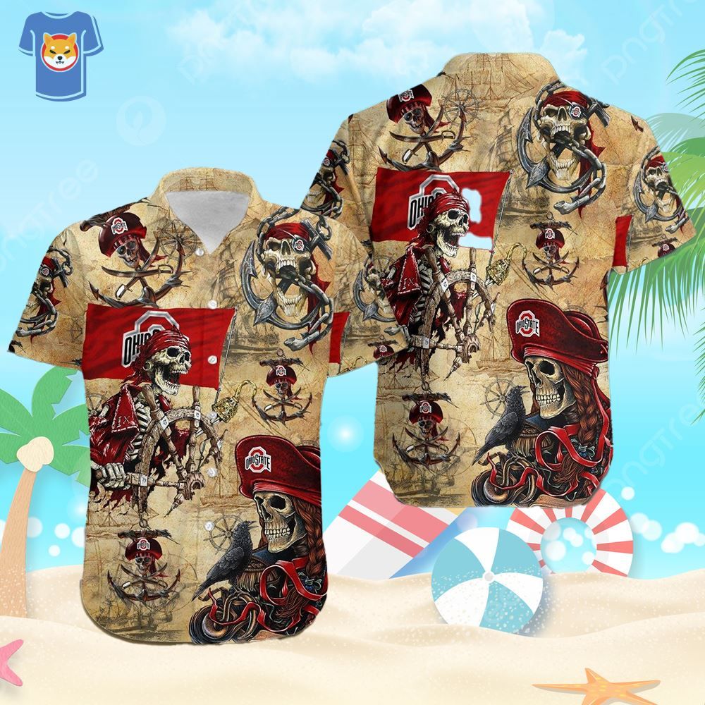 Ohio State Buckeyes Pirates Skull Hawaiian Shirt