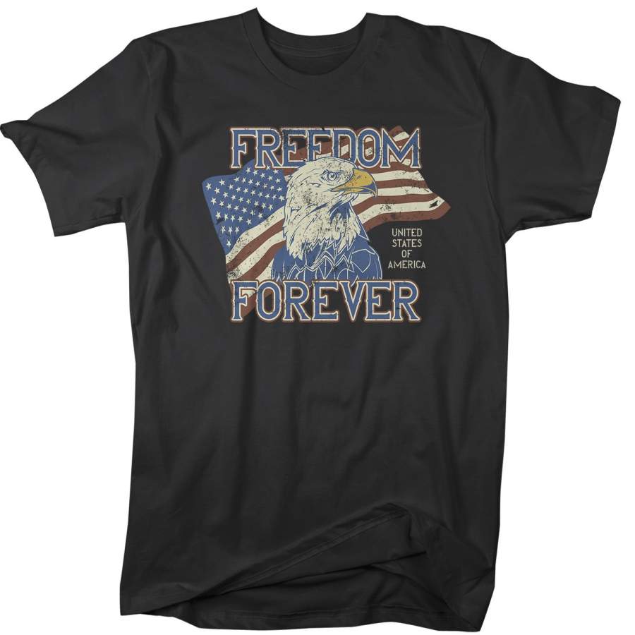 Men’s Vintage America T-Shirt Freedom Forever Vintage Patriotic Shirts 4th July T-Shirt Shirt Flag Independence Day Shirts