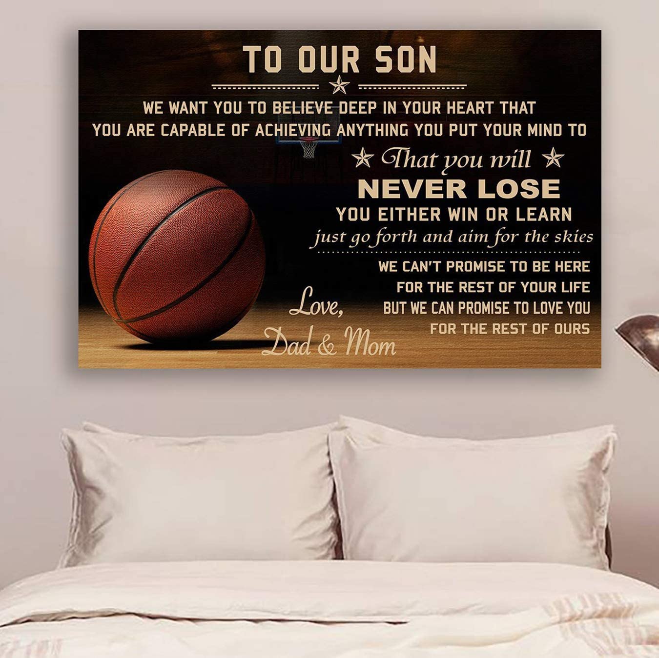 Poster for Room Aesthetic -Command Strips Wall Decor – Cv919 Basketball Poster – Dad and Mom to Son – Never Lose Qh