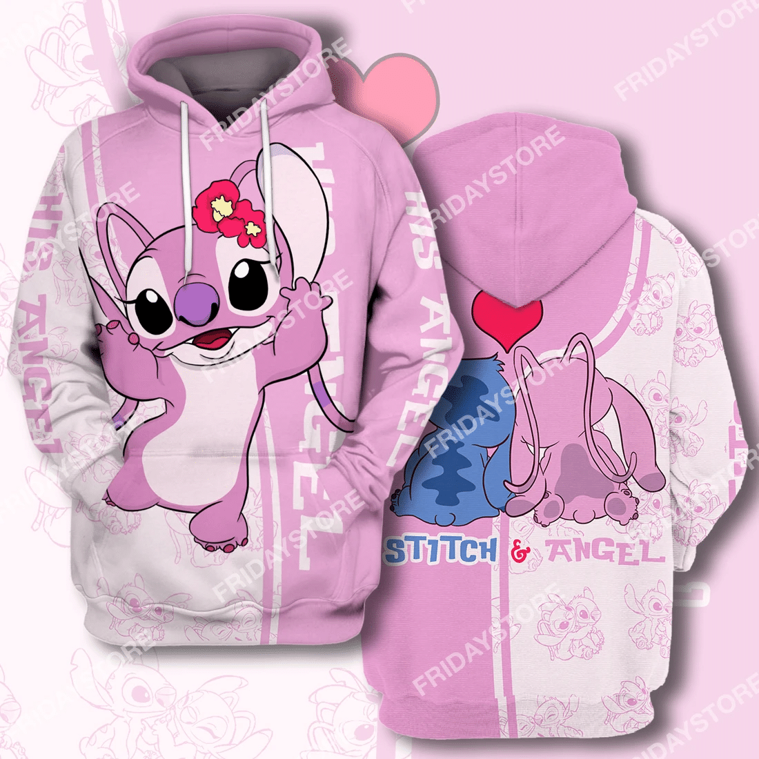 Las T-Shirt Stitch Angel Adorable Couple All Over Print Stitch Couple T-Shirt Hoodie Adult Full Print