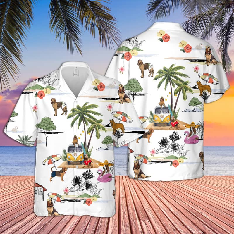 Unisex Bloodhound Beach Hawaii Print Aloha Short Sleeve Casual Shirt Ha14733