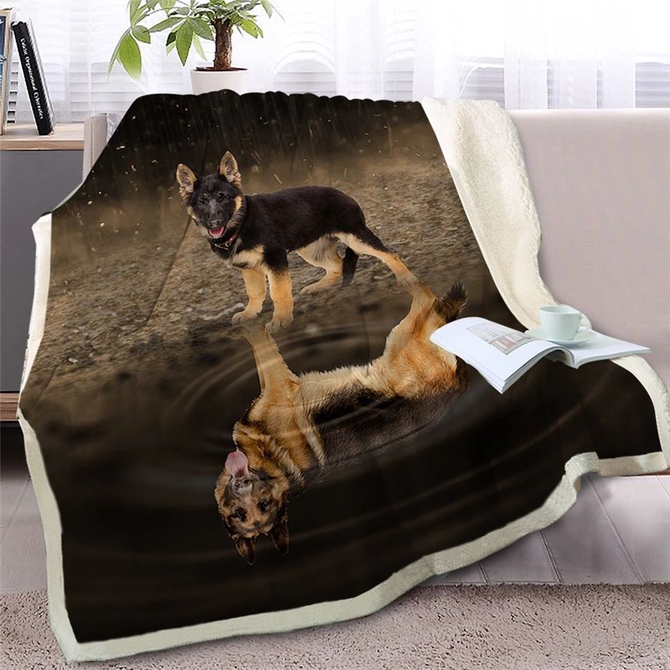 Puppy German Shepard Looking At Reflection Sherpa Fleece Blanket Rr