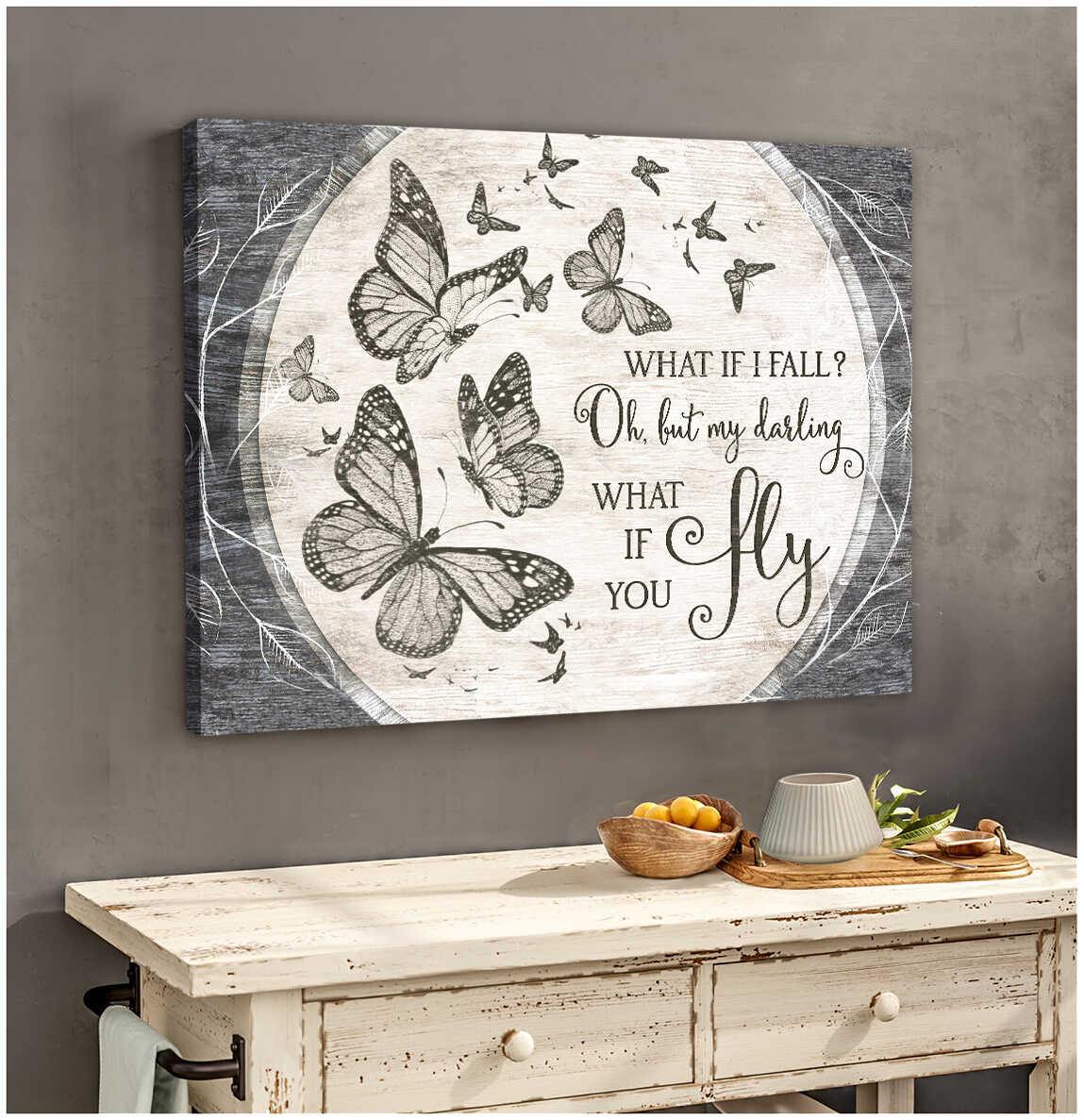 Beautiful Butterfly Canvas What If You Fly Wall Art Decor – Butterfly Canvas Print Wall Art – Anniversary Birthday Christmas Housewarming Gift Home Decor