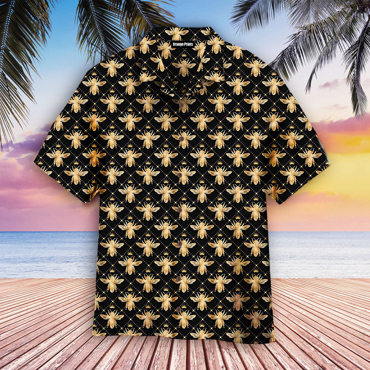 Golden Royal Bees In Black Hawaii Shirt For Men Women Ha106168