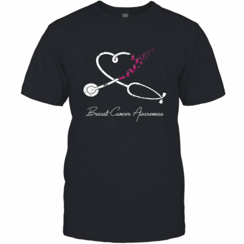 Nurse Breast Cancer Awareness Pink Ribbon Stethoscope Heart shirt TShirt
