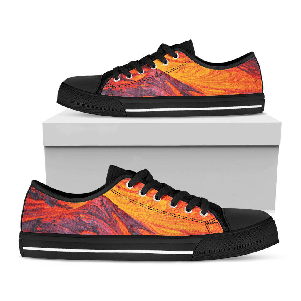 Volcano Lava Print Black Low Top Shoes