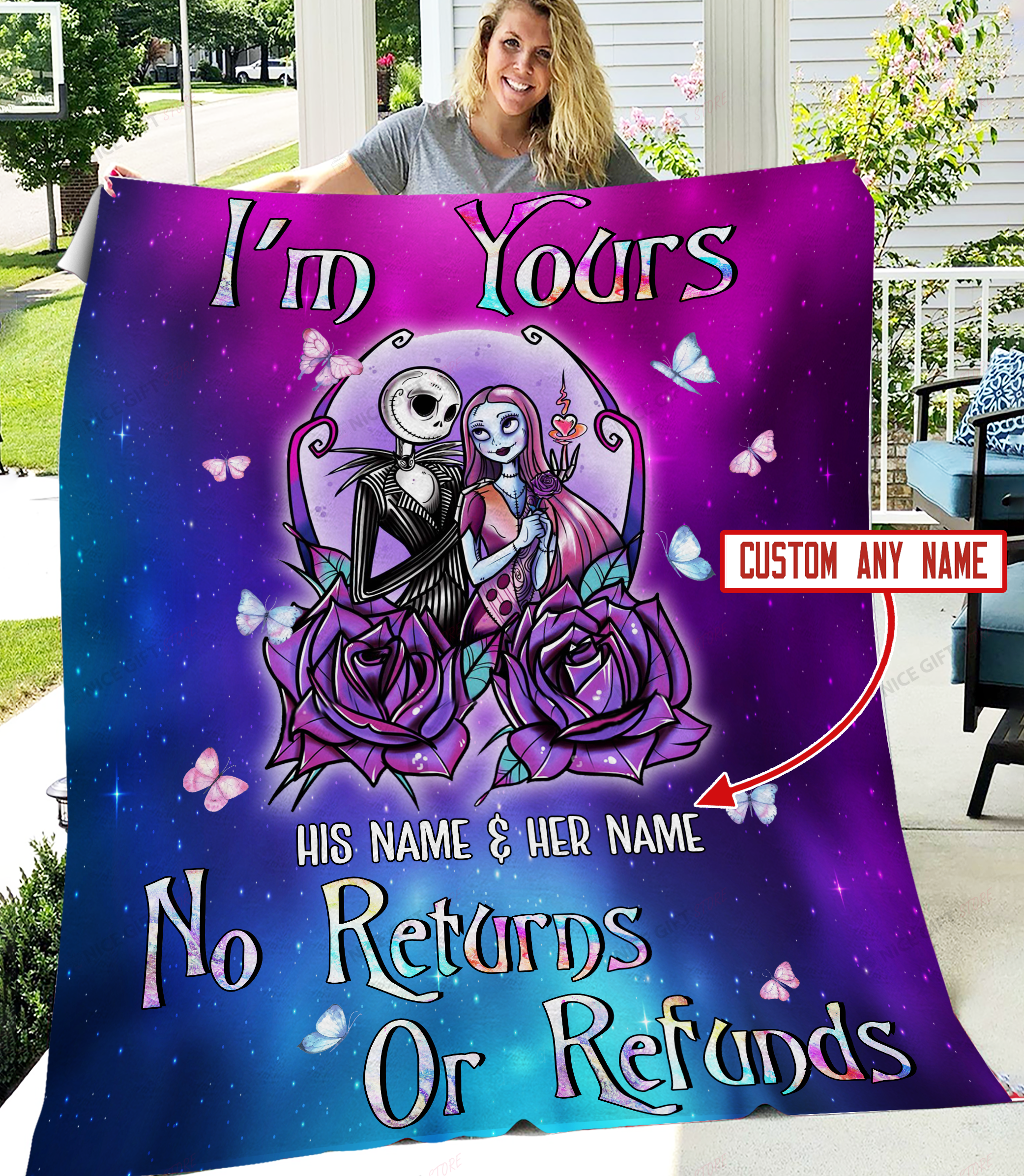 I’M Yours No Returns Or Refunds (Personalized Name) Fleece Blanket Blk-O3Y2