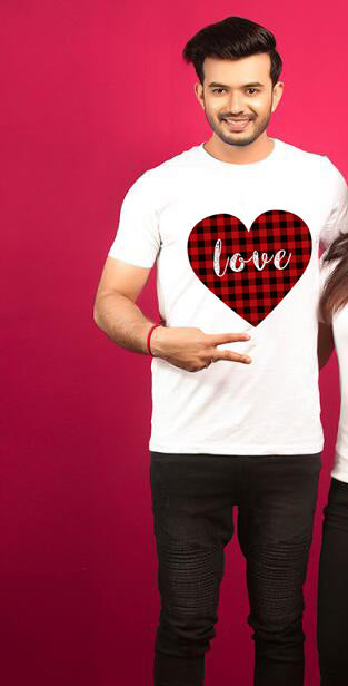 Plaid Love Valentine Day Matching Couple Tees