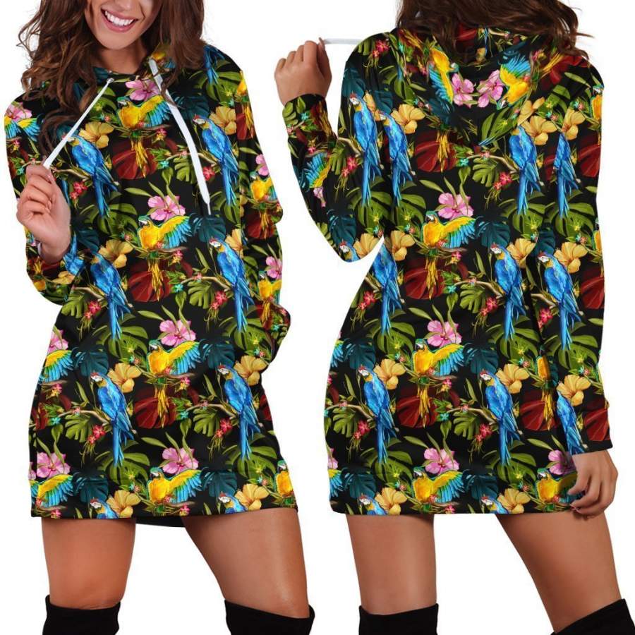 All Over Printing Parrot Hoodie Dress