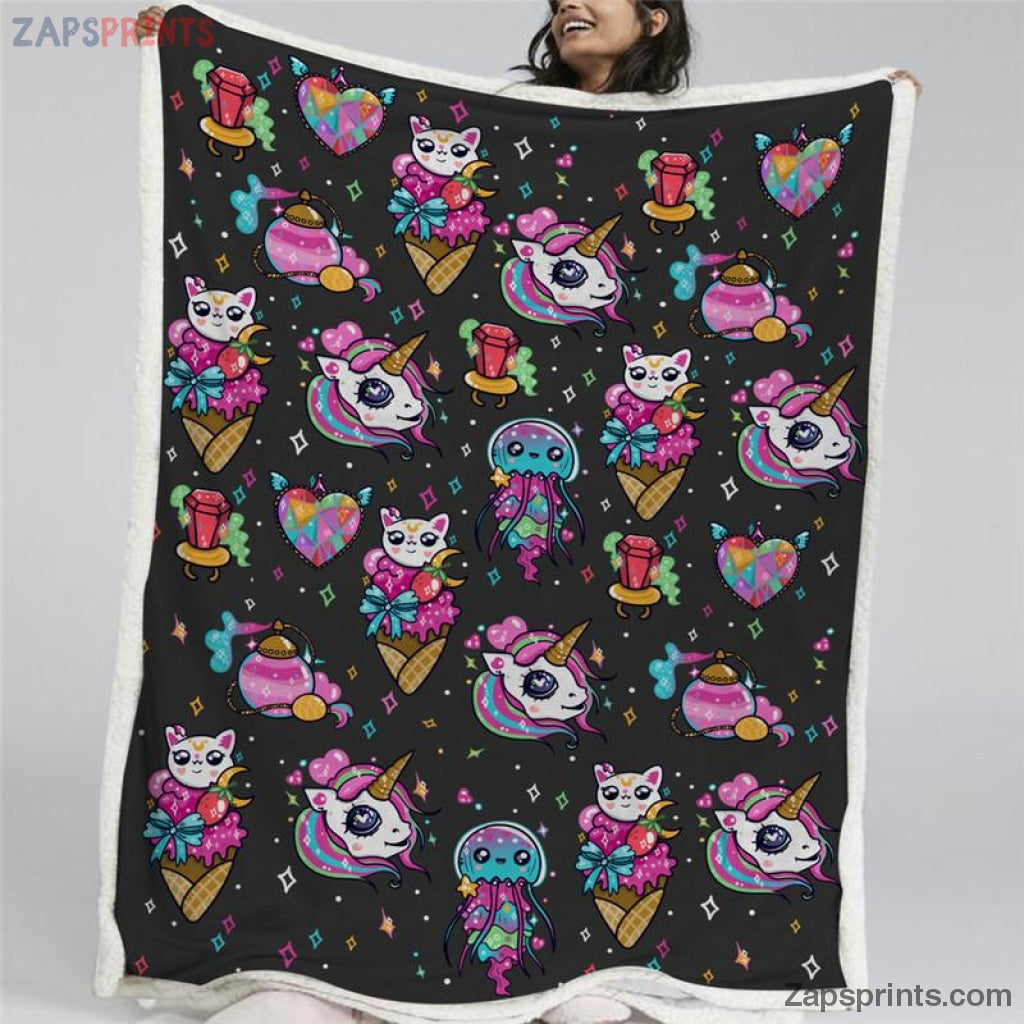 Unicorn And Cat Blink Blanket