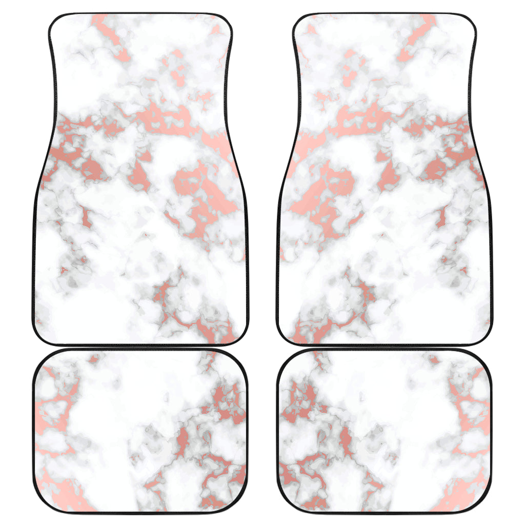 White Rose Gold Marble Print Front And Back Car Floor Mats, Front Car Mat