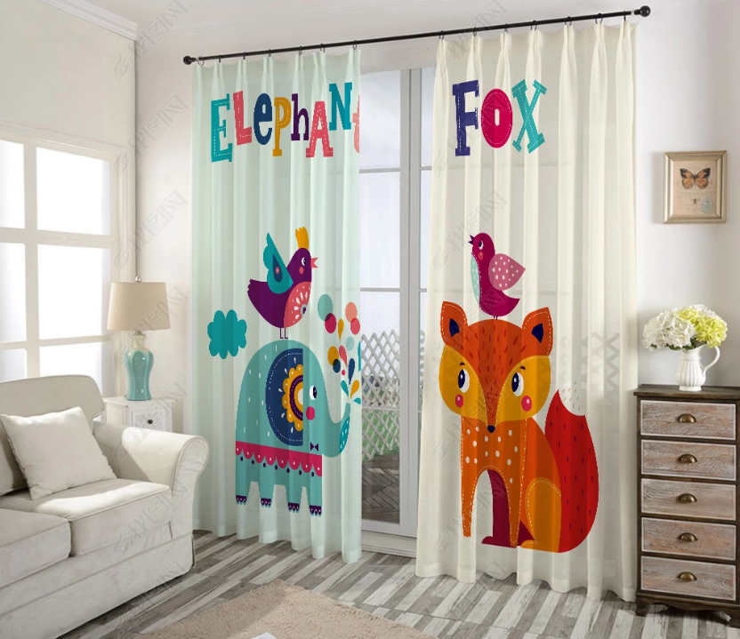 3D Cartoon Animal Fox Elephant Curtains And Drapes Lqh 154