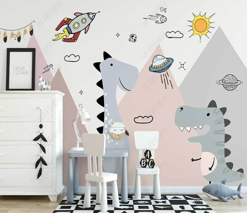 3D Cartoon Mountain Animal Dinosaur Wall Mural Wallpaper Lqh 104