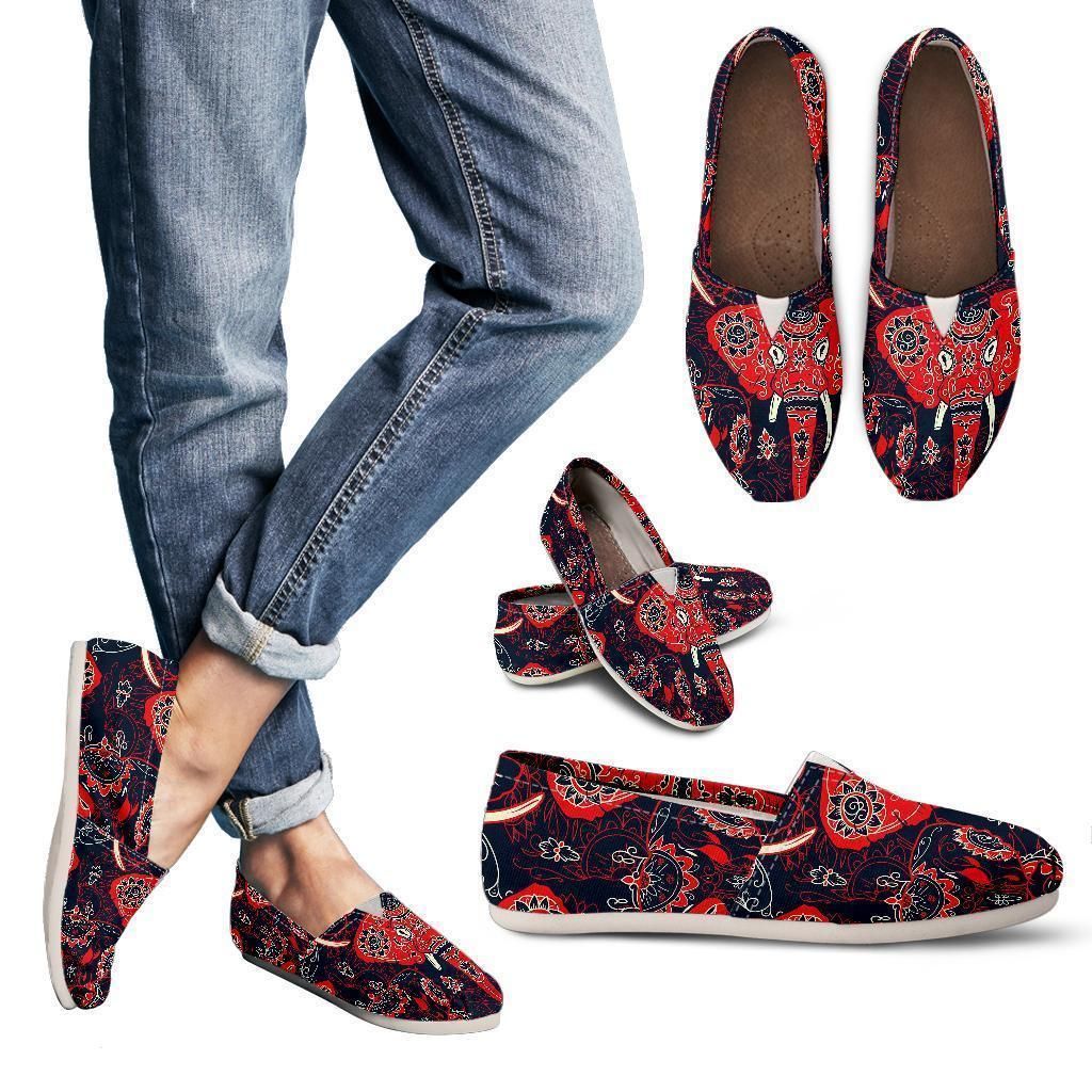 Red Indian Elephant Pattern Casual Shoes Style Shoes For Women All Over Print