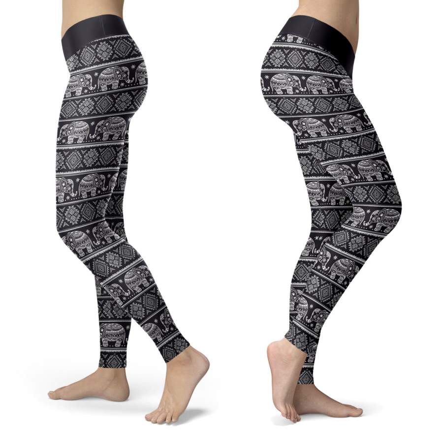 Black Tribal Elephant Leggings