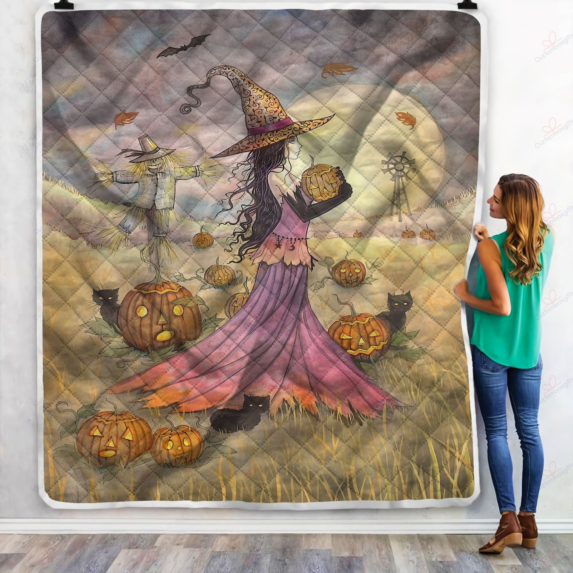 A Little Witch And Pumpkin Halloween NI2208034DT Fleece Blanket