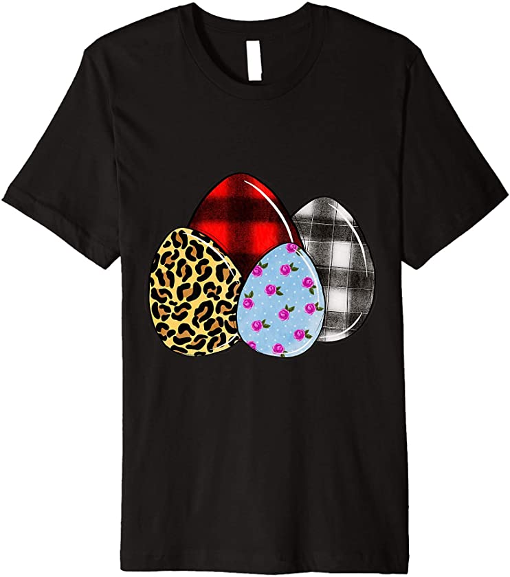 Easter Eggs Plaid And Leopard Happy Easter Premium T-Shirt