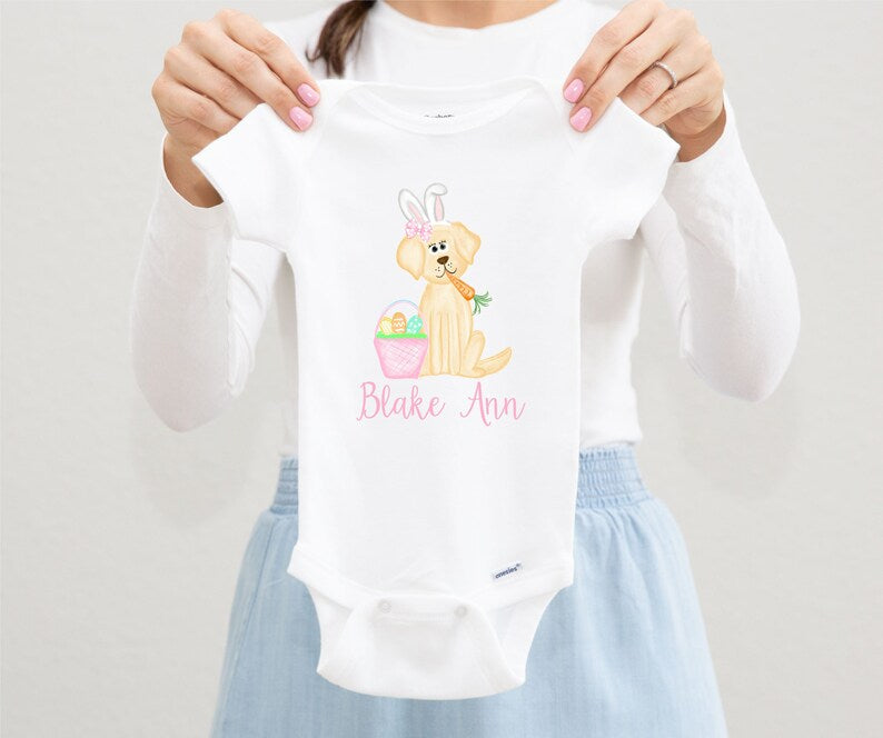 Dog Easter Onesie®, Baby Girl Bunny Dog Onesie®, Personalized Onesie®, First Easter Gift, Toddler Kids Easter Bunny Puppy Shirt,