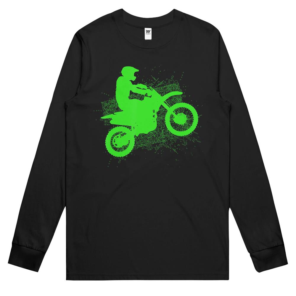 Dirt Bike Rider Tire Tracks Neon Green Long Sleeve T Shirts