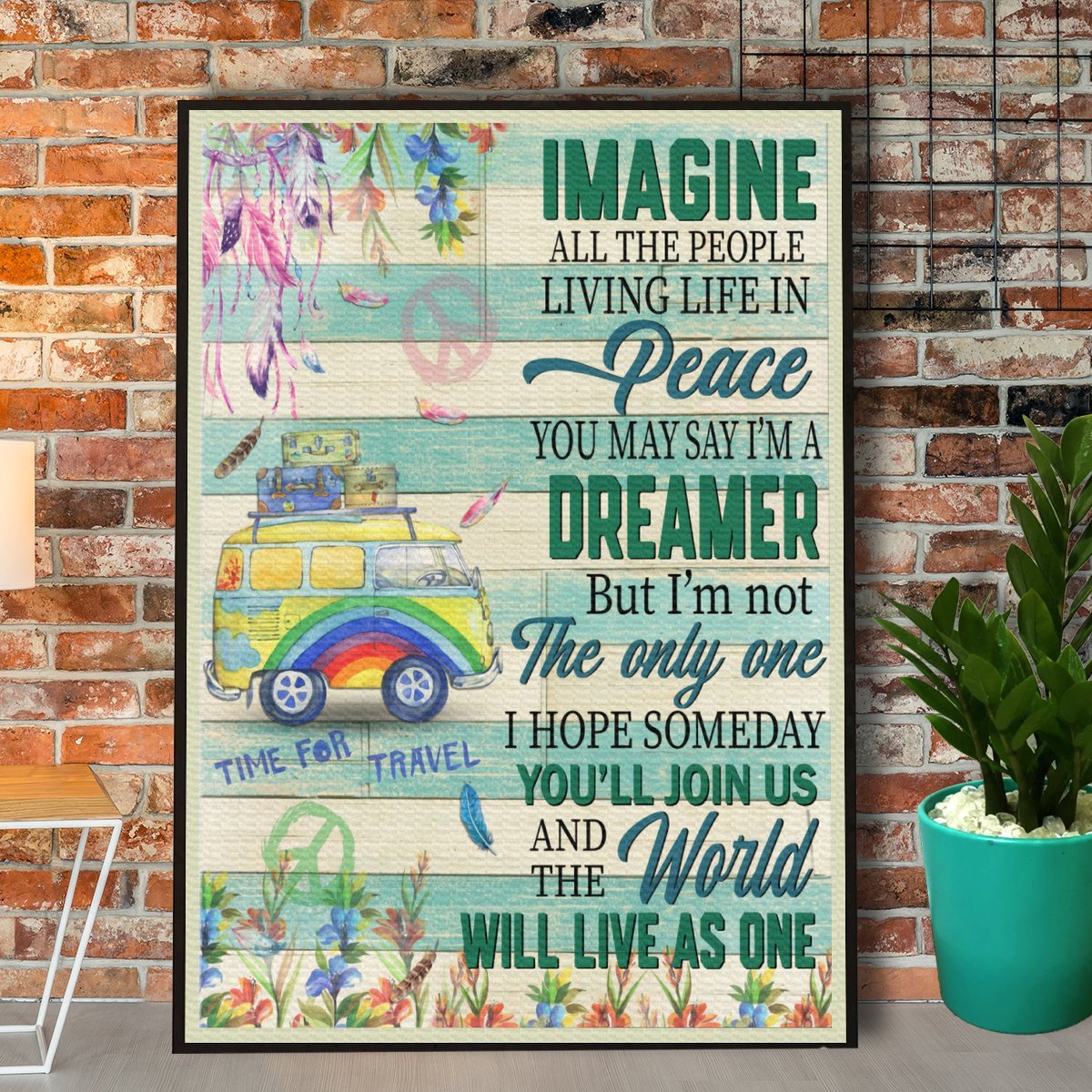 Hippie Imagine All The People Living Life In Peace Poster No Frame ...