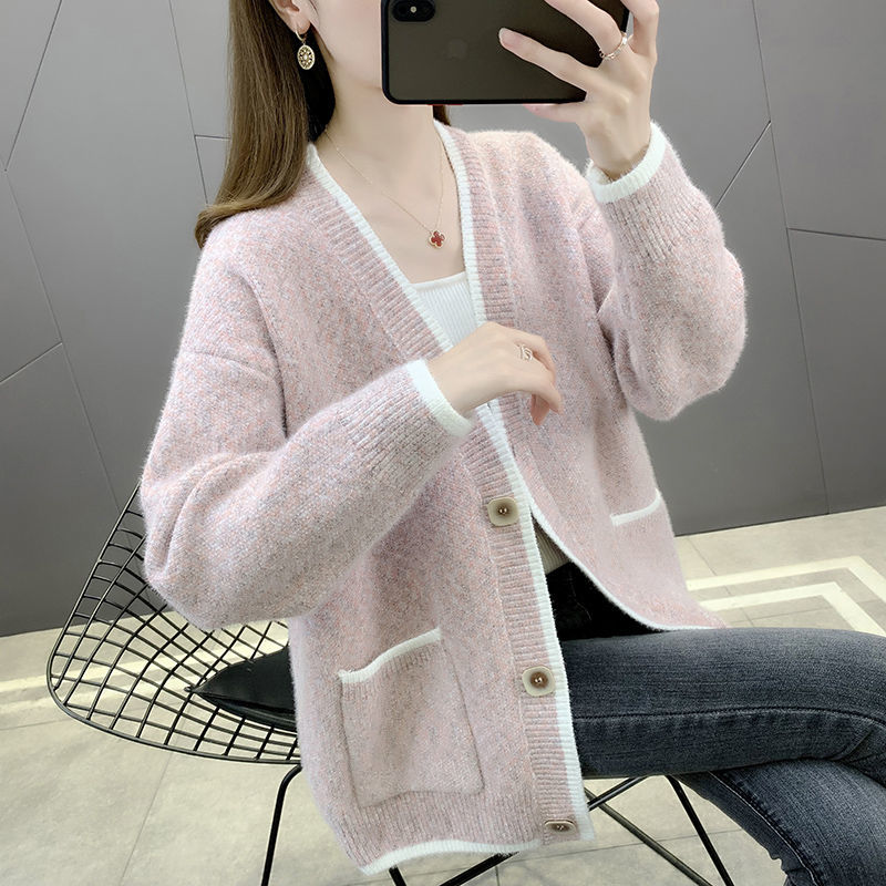 Autumn and Winter Women’s Knitted Cardigan Sweater, Chenille Jacket Loose Top, Pocket V-neck Warm Jacket Harajuku Sweater alx