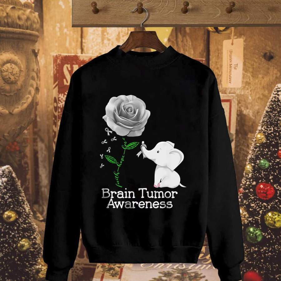 Brain tumor awareness cute elephant faith hope love elephant brain tumor awareness rose black sweatshirt for men and women S-5XL