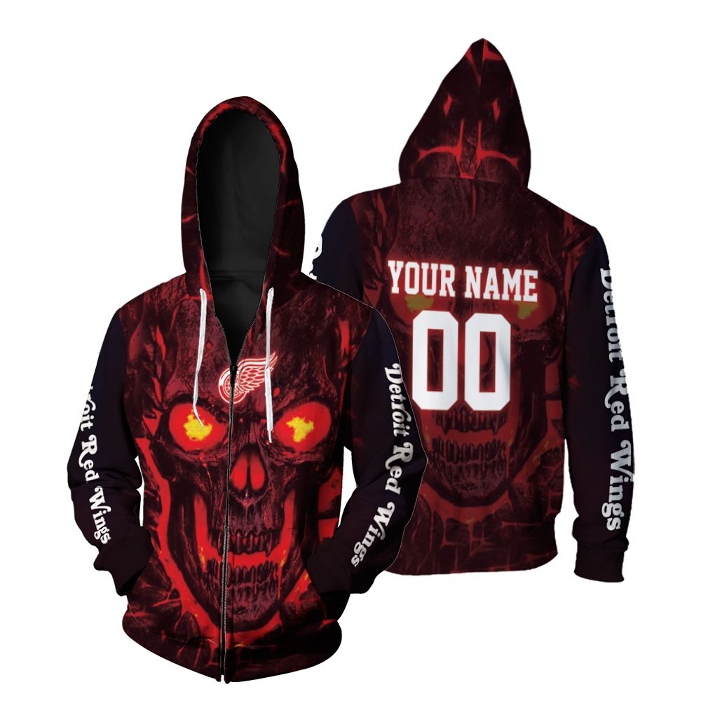 Detroit Red Wings Skull Magma Personalized Zip Hoodie