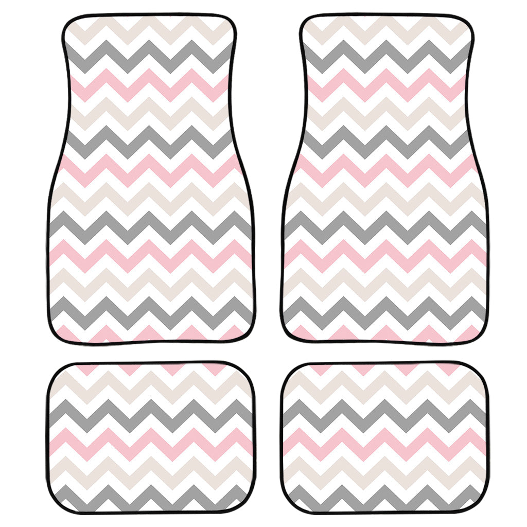 Pink White And Grey Chevron Print Front And Back Car Floor Mats, Front Car Mat