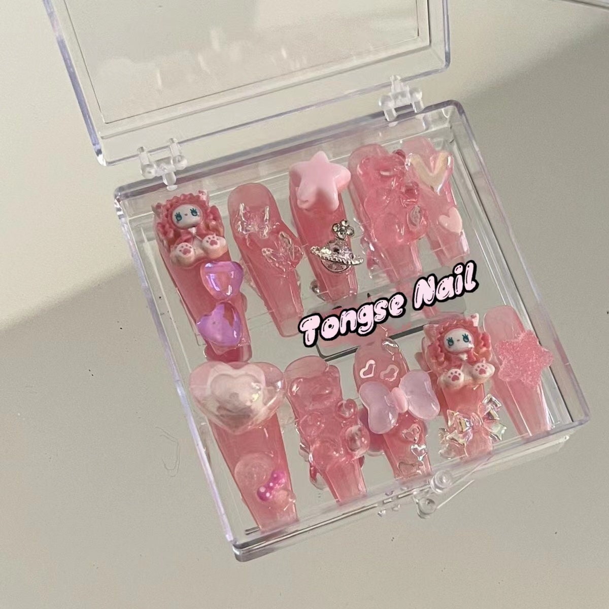 Long Coffin Pink EMMA Press On Nails EMMA Nails Cute Nails Pink Nails Melody Nails Gel Nails Y2K Nails Kawaii Nails Japanese #213