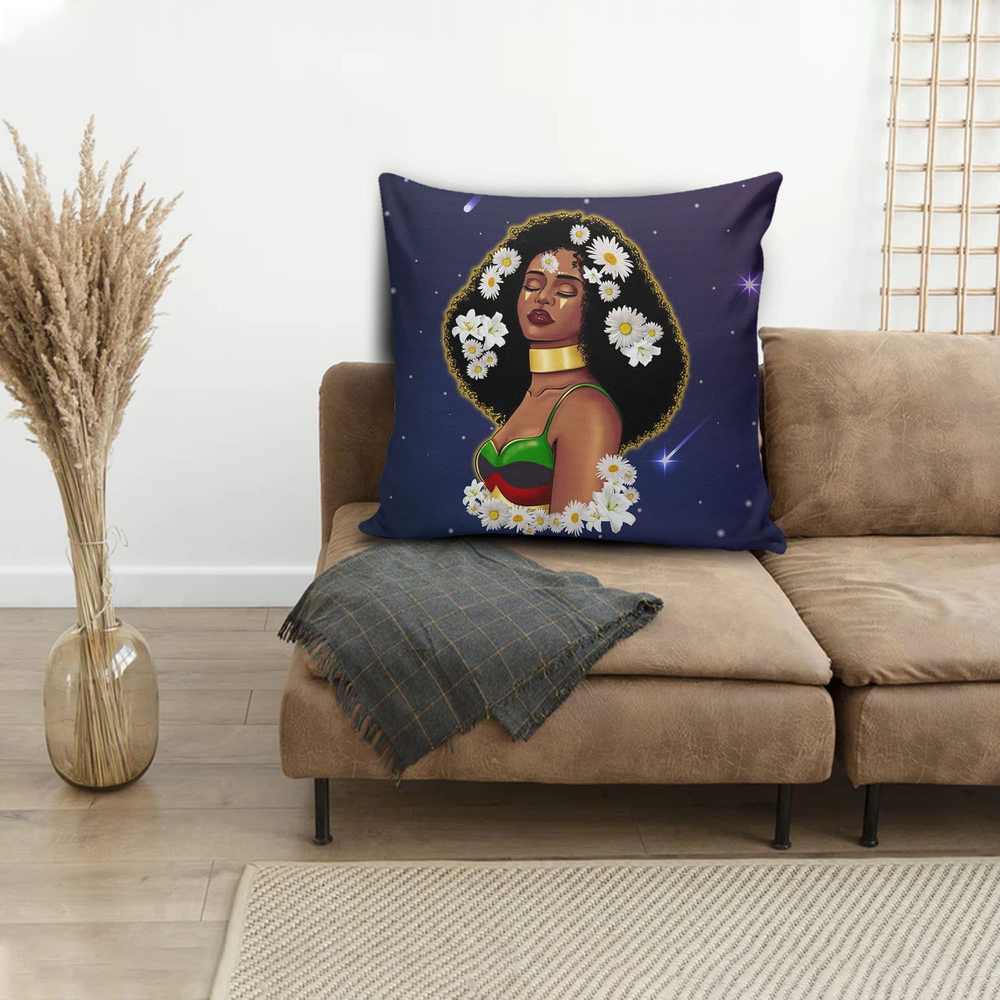 African American Throw Pillows Beautiful Black Lady Square Throw Pillow African Decor Pillows