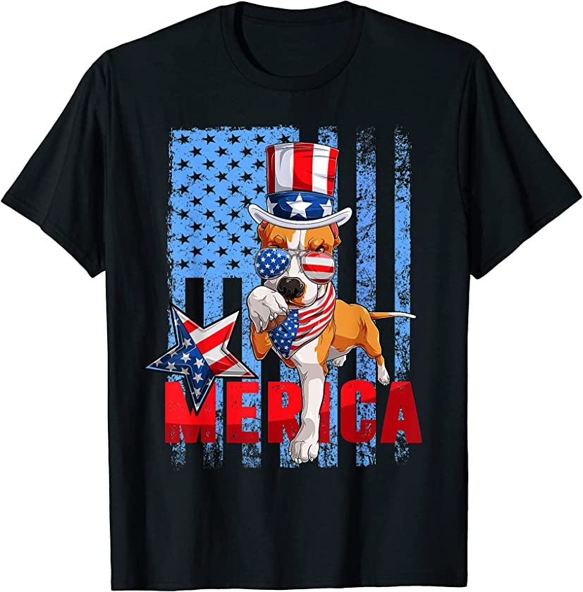 Pit Bull 4th of July Merica Men Women USA Flag Dog Puppy T-Shirt