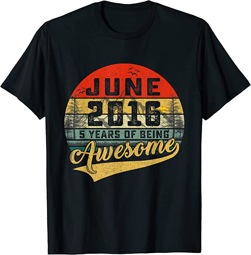 Vintage Retro June 2016 5th Birthday Gift 5 Years Old T-Shirt