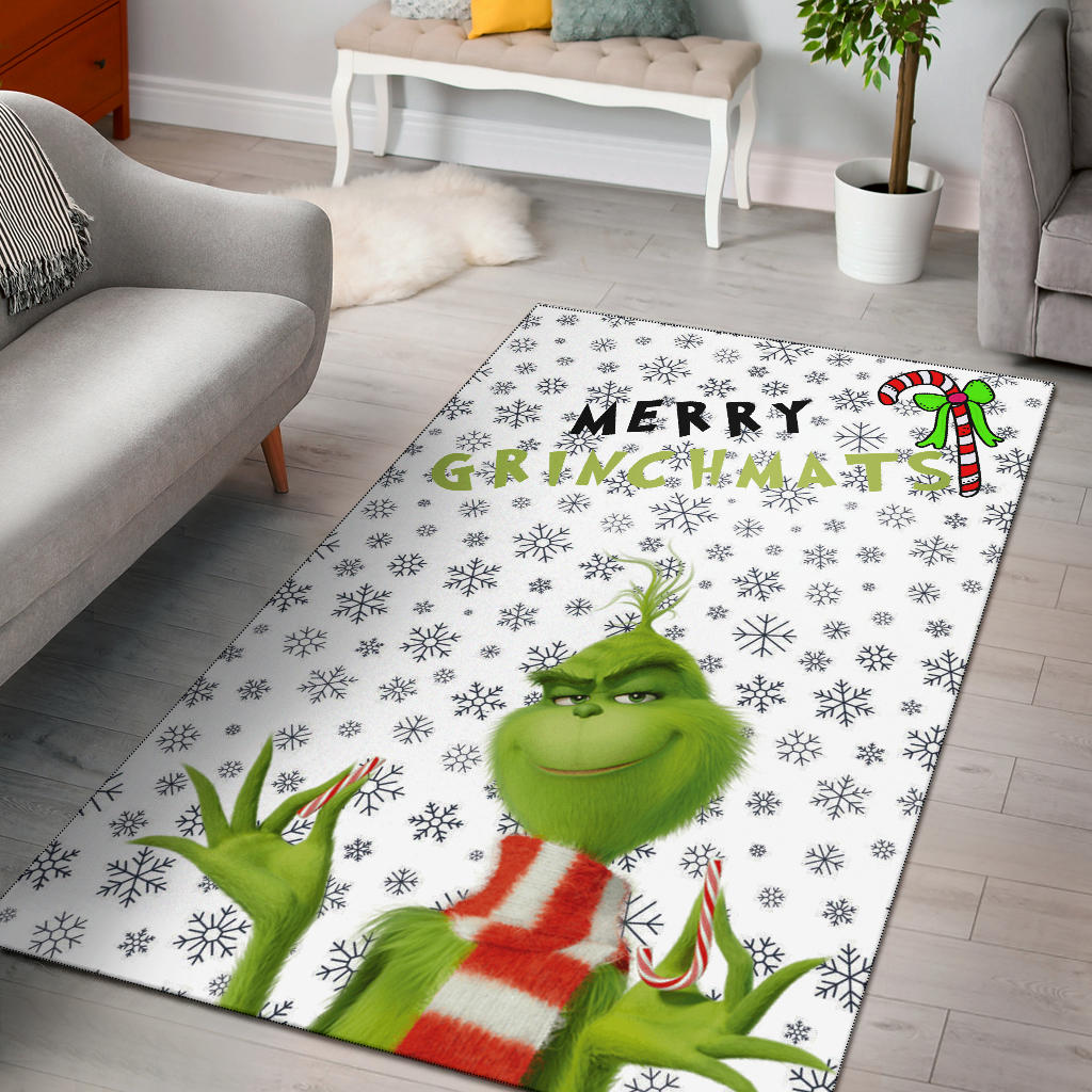 Christmas Area Rug | Merry Grinchmats Grinch Smiling Candy Cane Gift Rugs Home Decor