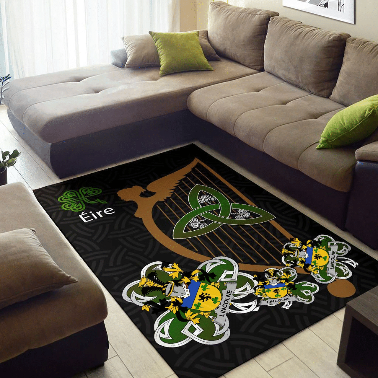 Themazicc Area Rug – Lincolne Family Crest Area Rug – Harp And Shamrock A7