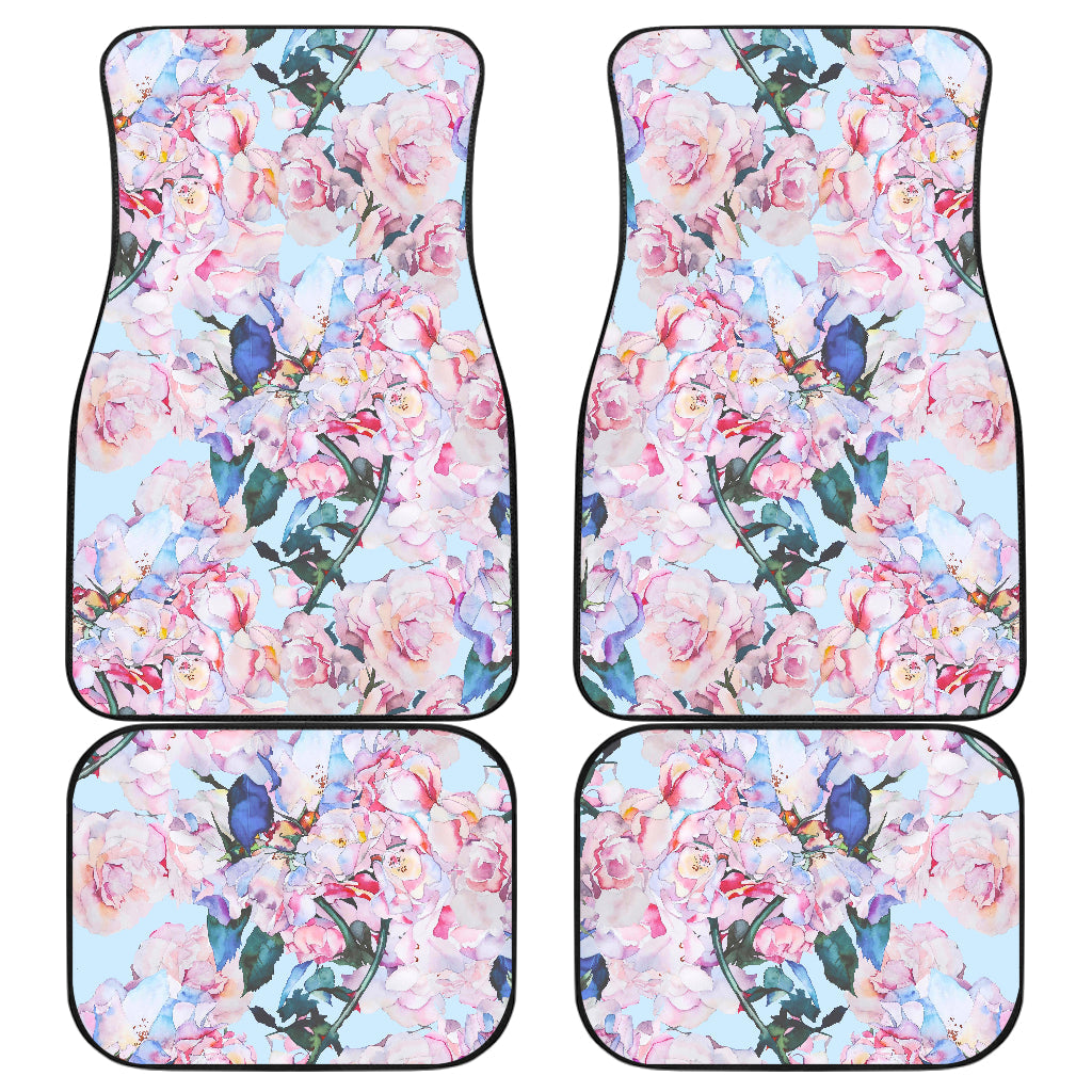 Blossom Floral Flower Pattern Print Front And Back Car Floor Mats, Front Car Mat