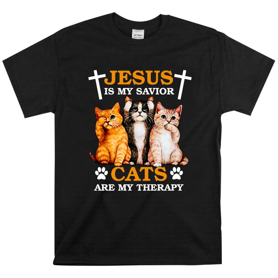 Jesus Is My Savior Cat Are My Therapy T Shirts – Trending Personalized