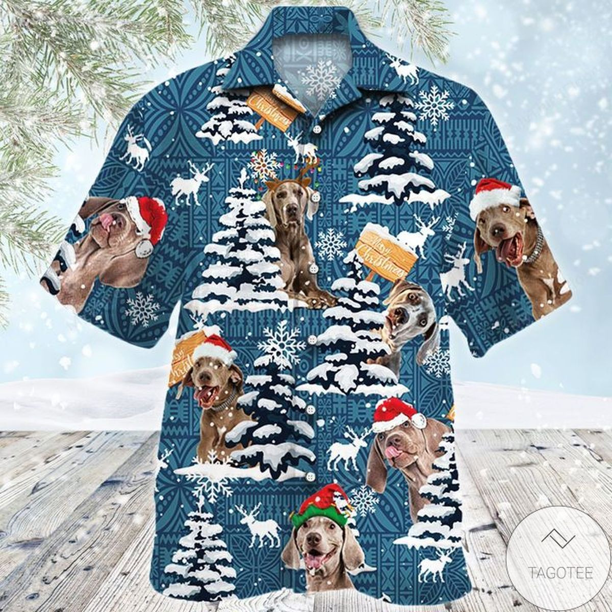 Christmas Hawaii Weimaraner Dog Lovers Blue Tribal Button Up Shirt For Men Ha74301