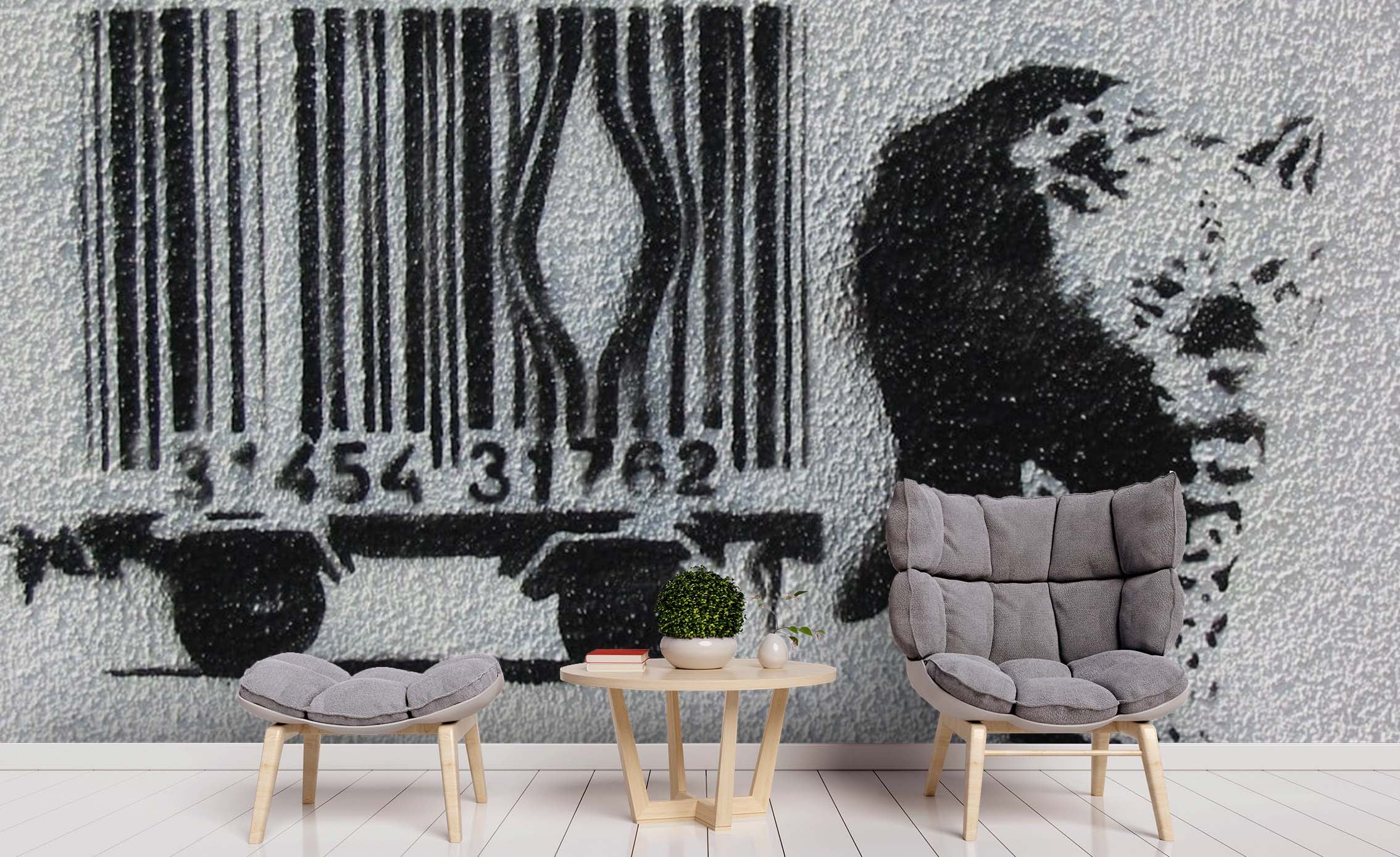 3D Black White Banksy Mural Leopard Barcode Wall Mural Wallpaper Zy D102