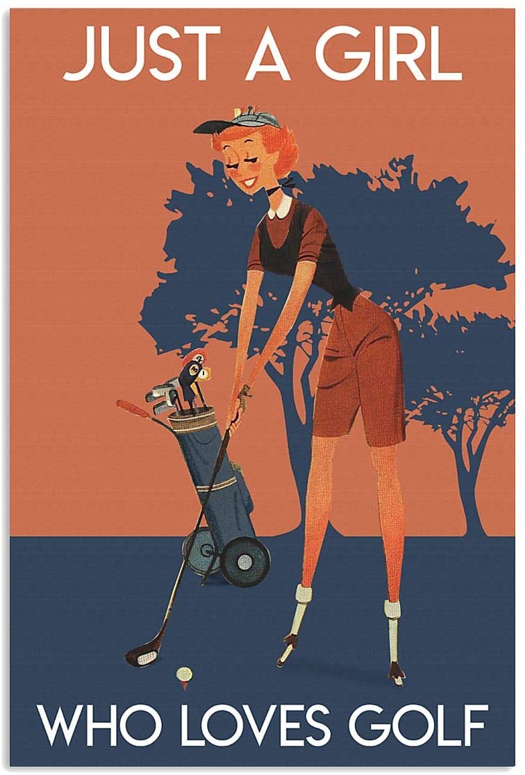 Vintage Girl Loves Golf Poster Art Print      Home Decor Gift For Men Women Family Friend On Birthday Xmas