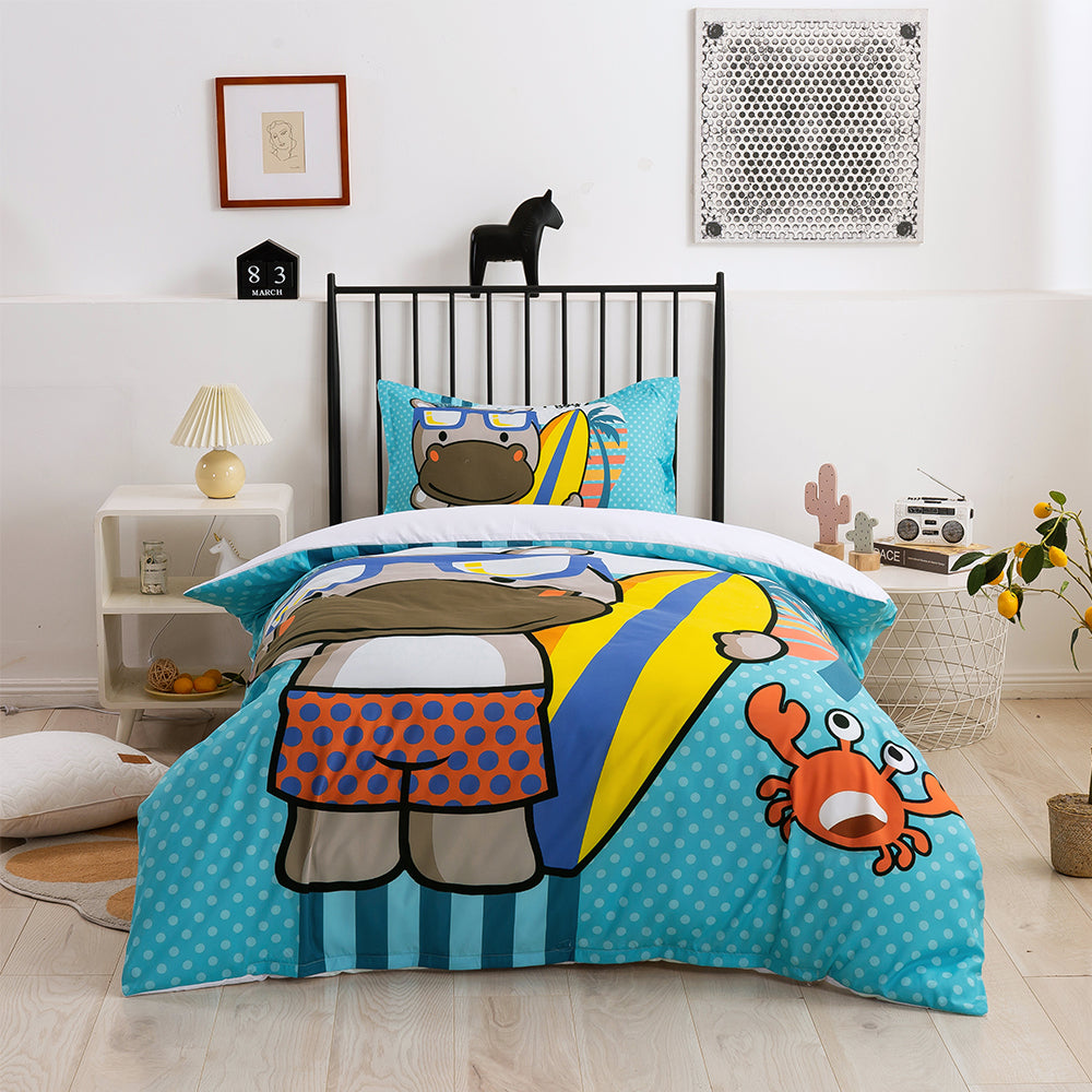 3D Cartoon Animal Hippopotamus Crab Surfboard Quilt Cover Set Bedding Set Duvet Cover Pillowcases 325