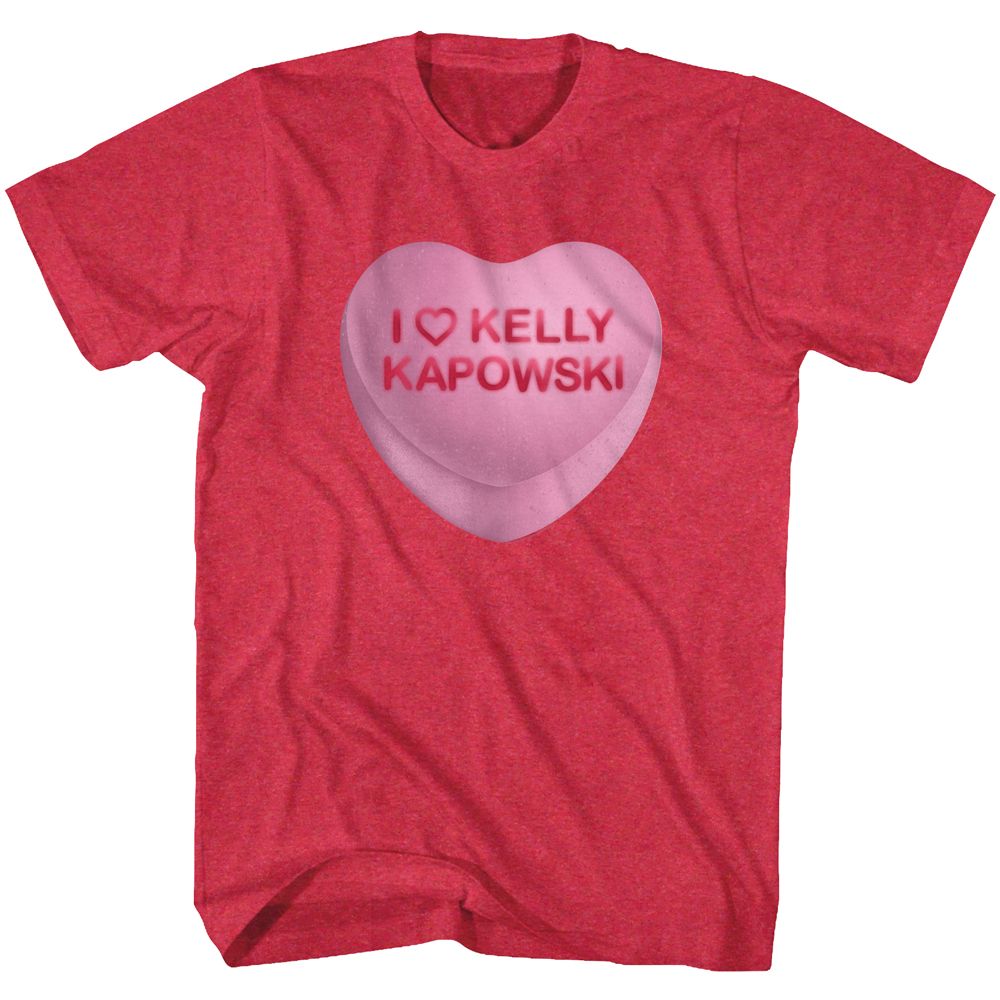 Saved By The Bell-Kelly Candy Heart-Cherry Heather Adult S/S Tshirt