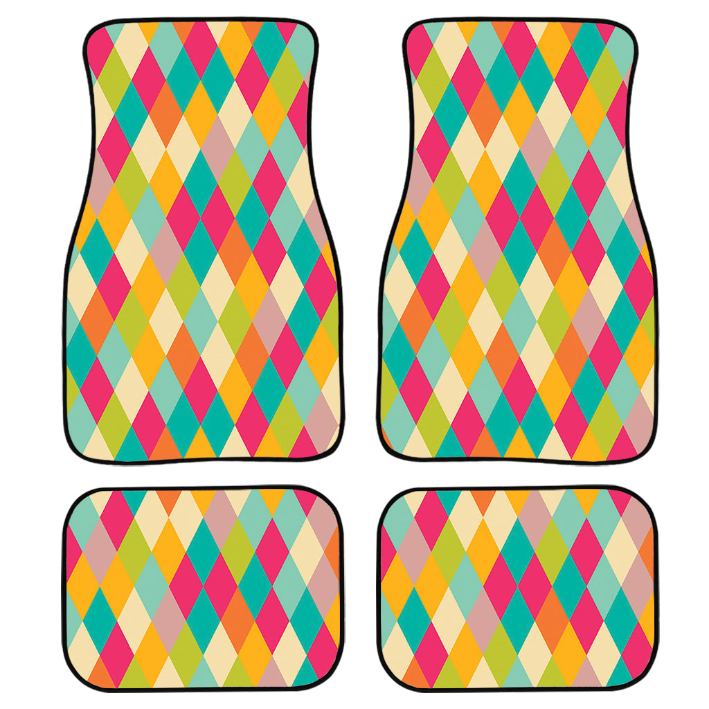 Retro Harlequin Pattern Print Front And Back Car Floor Mats, Front Car Mat