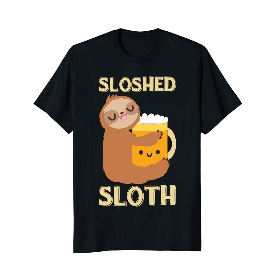 Sloshed Sloth Funny Beer Drinking Fathers Day T-Shirt Men Graphic T-Shirt Casual T-Shirt