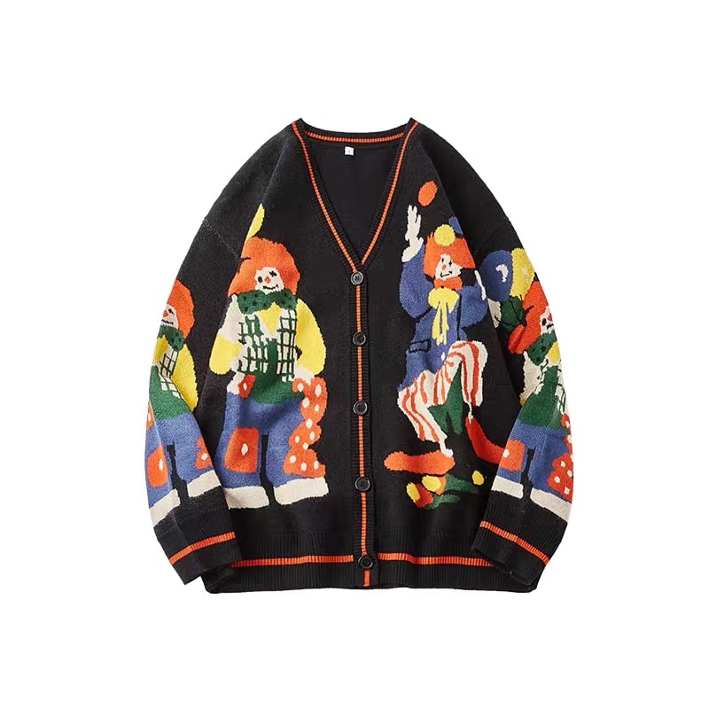 2022 Christmas Knitted Sweaters Women Men Funny Clown Printed Winter Cardigan Oversized Streetwear Jumper Tops Harajuku Coats alx